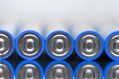 Close-up of blue alkaline batteries photo