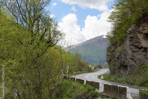 Section of Georgian Military Road near confluence of white and black Aragvi. Caucasian ridge, Georgia photo