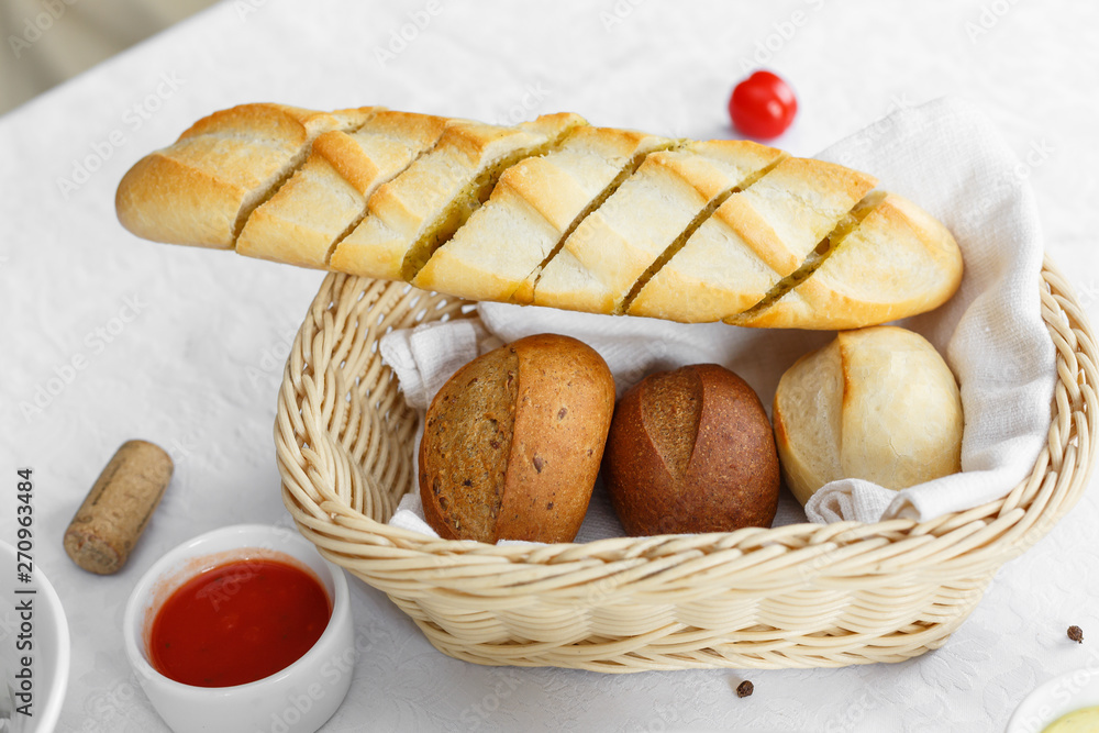 home made bread in basket with white backgroung