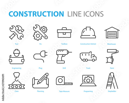 set of construction icons, such as engineer, working, tool