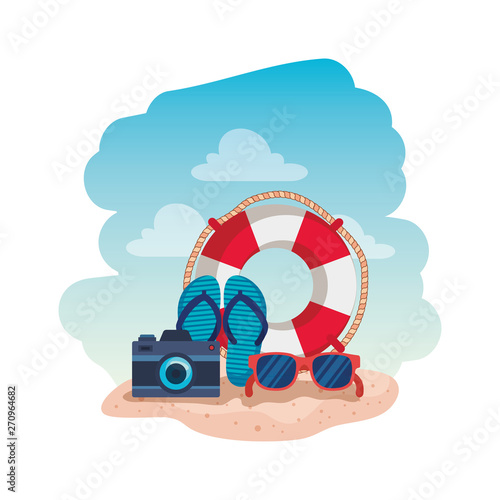 summer flip flops with camera and float
