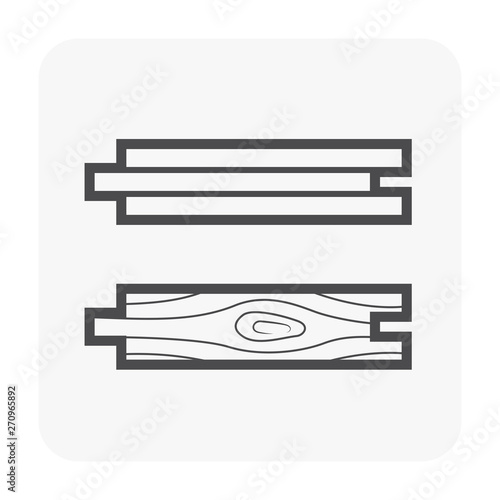 Engineered wood and solid wood flooring construction joint icon. That is a traditional tongue groove joint in side or profile view with innovative locking joint system to create gap-free floor.