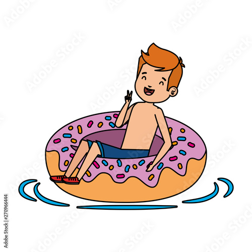 cute little boy with swimsuit and donut float