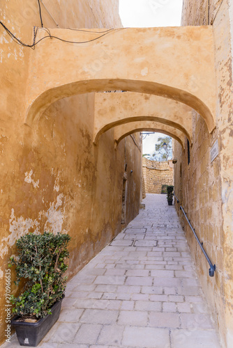 Narrow streets at the Citadella Citadel  Victoria  Gozo  Malta