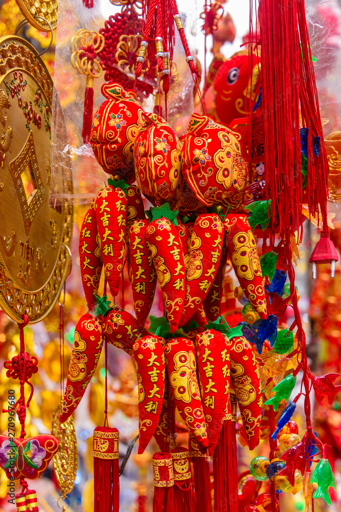 Goods with traditional designs to celebrate the Chinese new year on sale in 