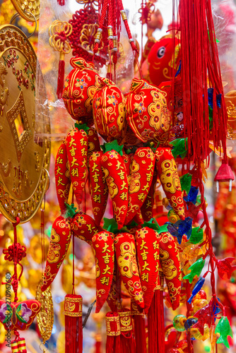 Goods with traditional designs to celebrate the Chinese new year on sale in "Paper Street" in Hanoi, Vietnam