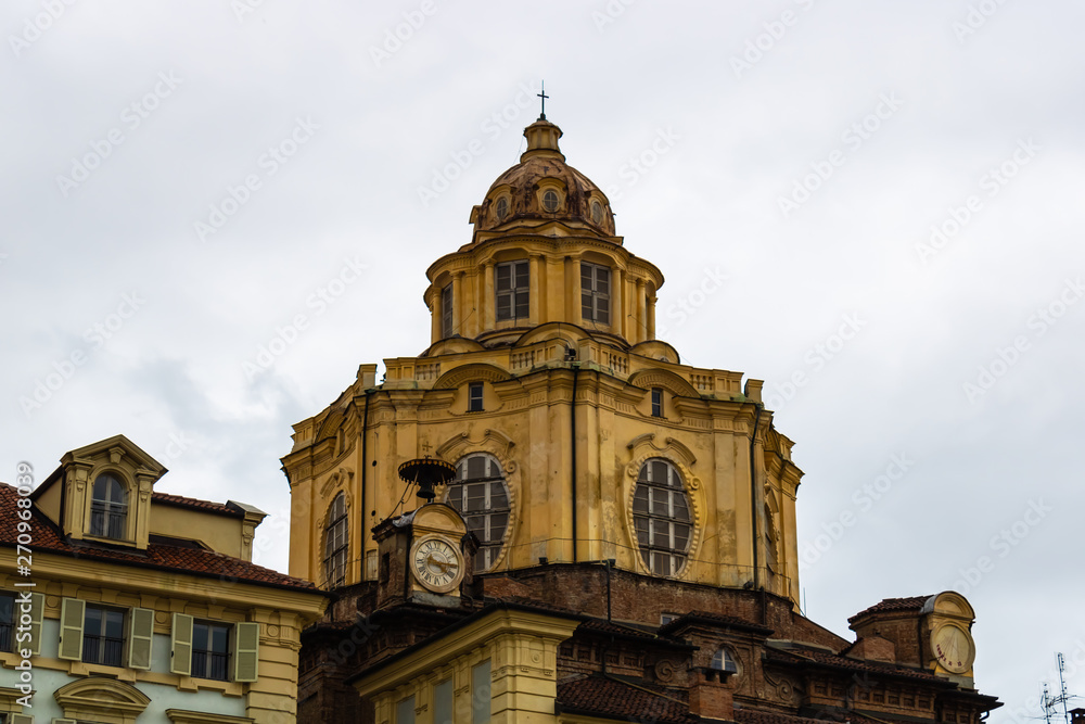 San Lorenzo church view in Turin, Italy on a rainy day - Image