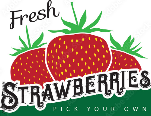 vector illustration of Strawberry picking logo sign, farm stand sign