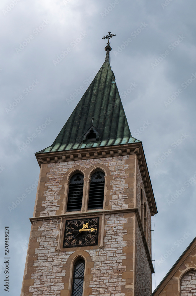 Bosnia and Herzegovina: detail of the Sacred Heart Cathedral, the 1887  Catholic church commonly referred as the Sarajevo Cathedral (Sarajevska katedrala) in the city's Old Town district