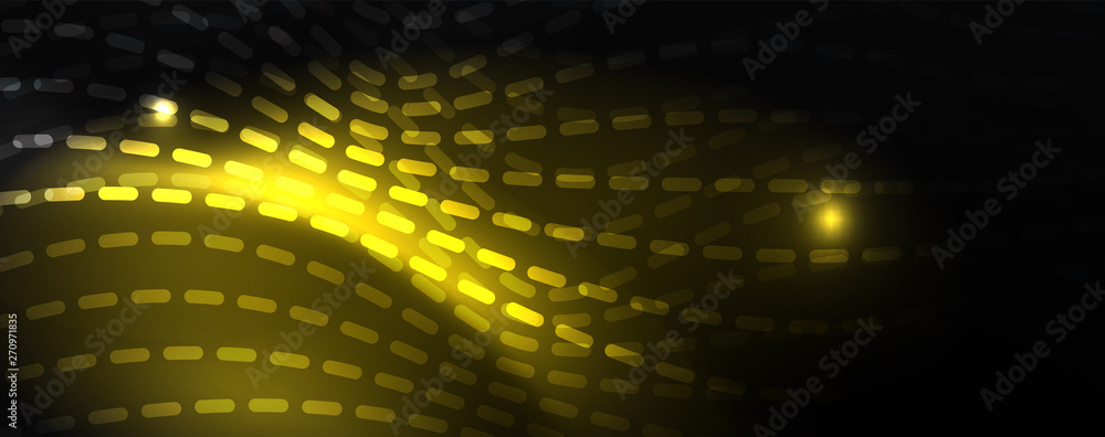 Fototapeta premium Smoky glowing waves in the dark. Dark abstract background with neon color light and wavy lines. Vector