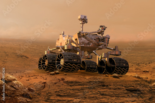 Fototapeta Mars rover exploring surface of Mars