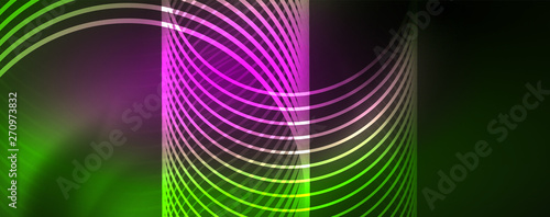 Shiny neon lines template - northern lights glowing blur lines. Futuristic style glow neon 80s disco club or night party techno template