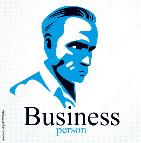 Confident successful businessman handsome man business person vector logo or illustration realistic drawing style.