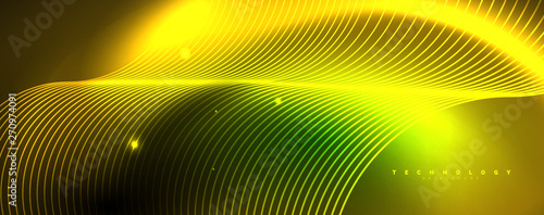 Shiny neon lines template - northern lights glowing blur lines. Futuristic style glow neon 80s disco club or night party techno template