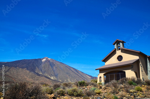 Volcano El Teide and Church Ermita de Nuestra Senora de las Nieves in the National Park of Las Canadas del Teide, Tenerife,Canary Islands,Spain. photo