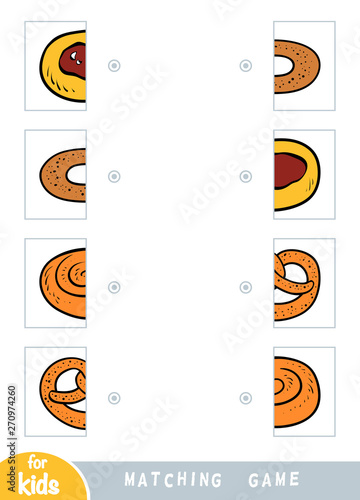 Matching game, educational game for children. Match the halves. Food set