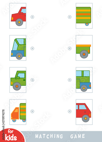 Matching game, educational game for children. Match the halves. Set of transport objects