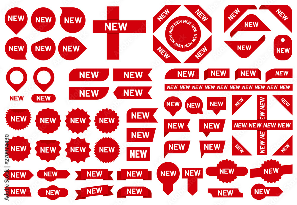 New sticker badge. Newest arrival sale ribbon stickers, red badges and ...