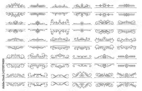 Vintage calligraphic dividers. Ornate swirl divider, ornamental curls frames and ornate decor frame template vector set