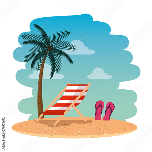 summer beach seascape with chair and sandals