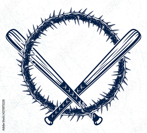 Baseball bats crossed vector criminal gang logo or sign, gangster style theme.