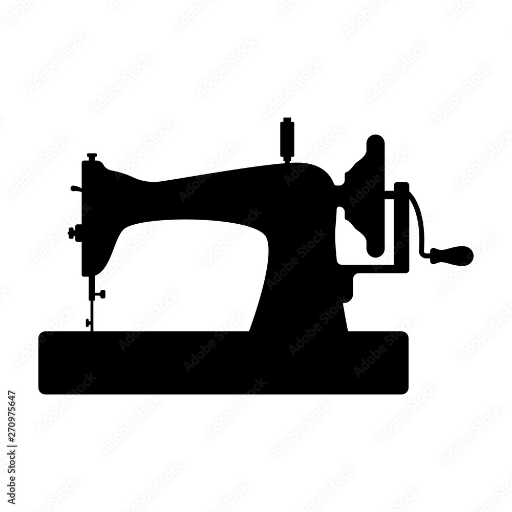 Sewing machine. Black silhouette for cutting, illustration on white background.