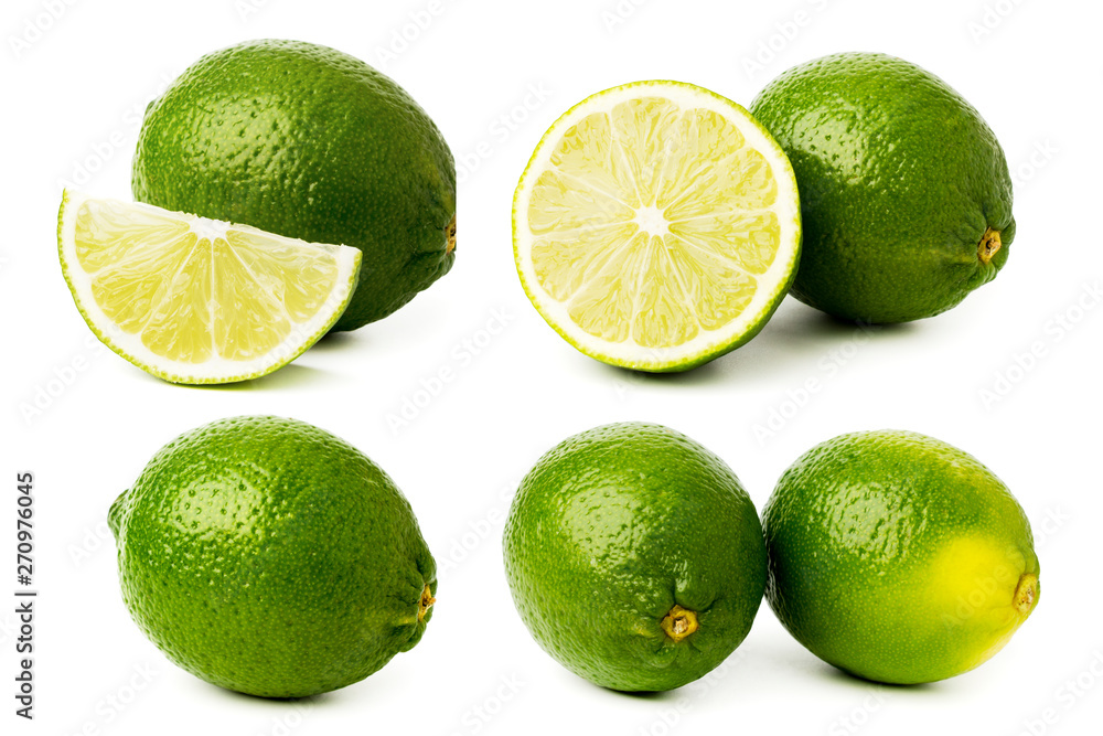 Set of ripe limes on a white, isolated.