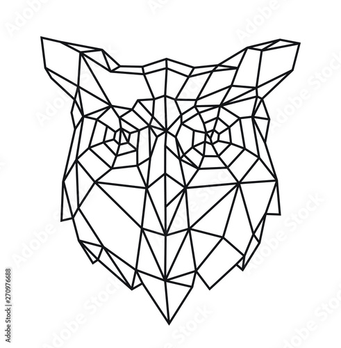 Low poly illustration of an owl head. Vector. Outline drawing. Retro style. Background, symbol, emblem for the interior. Business metaphor.