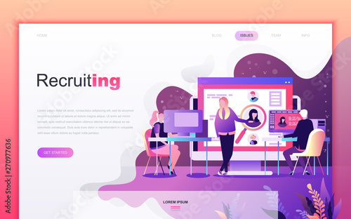 Modern flat cartoon design concept of Business Recruiting for website and mobile app development. Landing page template. Decorated people character for web page or homepage. Vector illustration.
