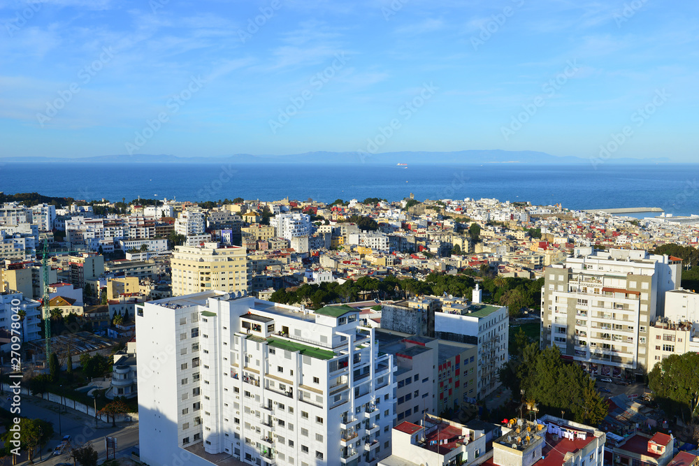 Tangier city center in Morocco. Tangier is a major city in northern Morocco. Tangier located on the North African coast at the western entrance to the Strait of Gibraltar