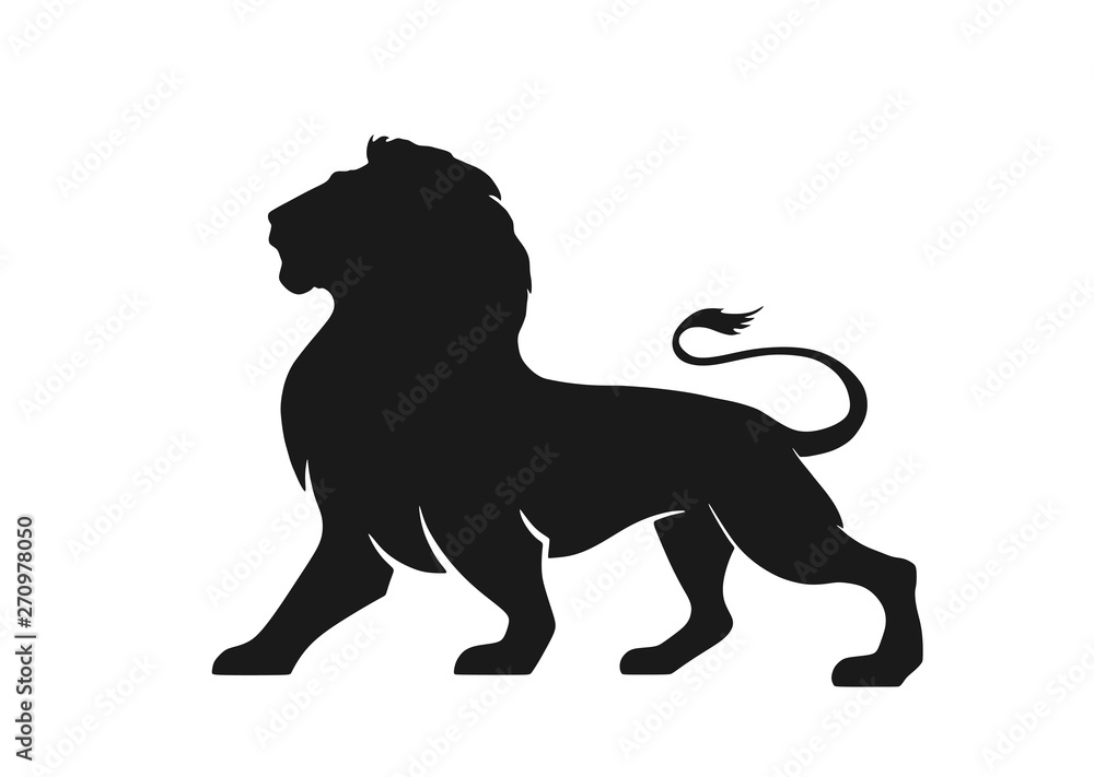 Obraz premium lion silhouette icon, side view. symbol of courage, bravery and power