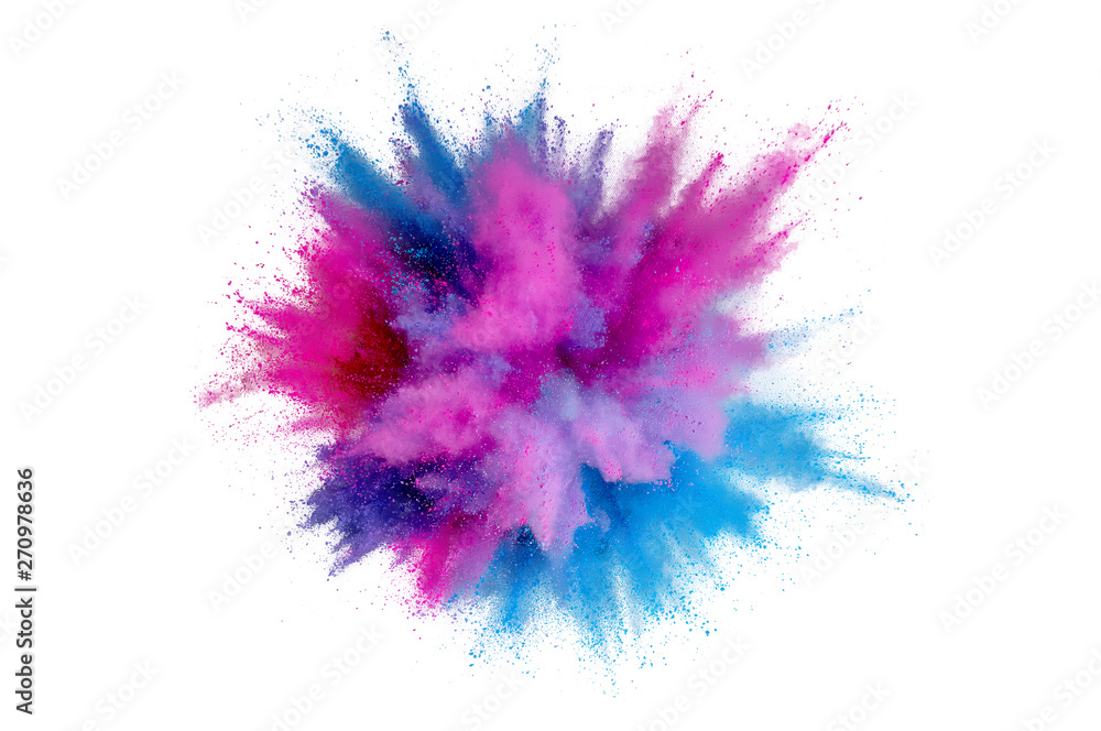 Colored Powder Explosion On A White Background Abstract Closeup Dust