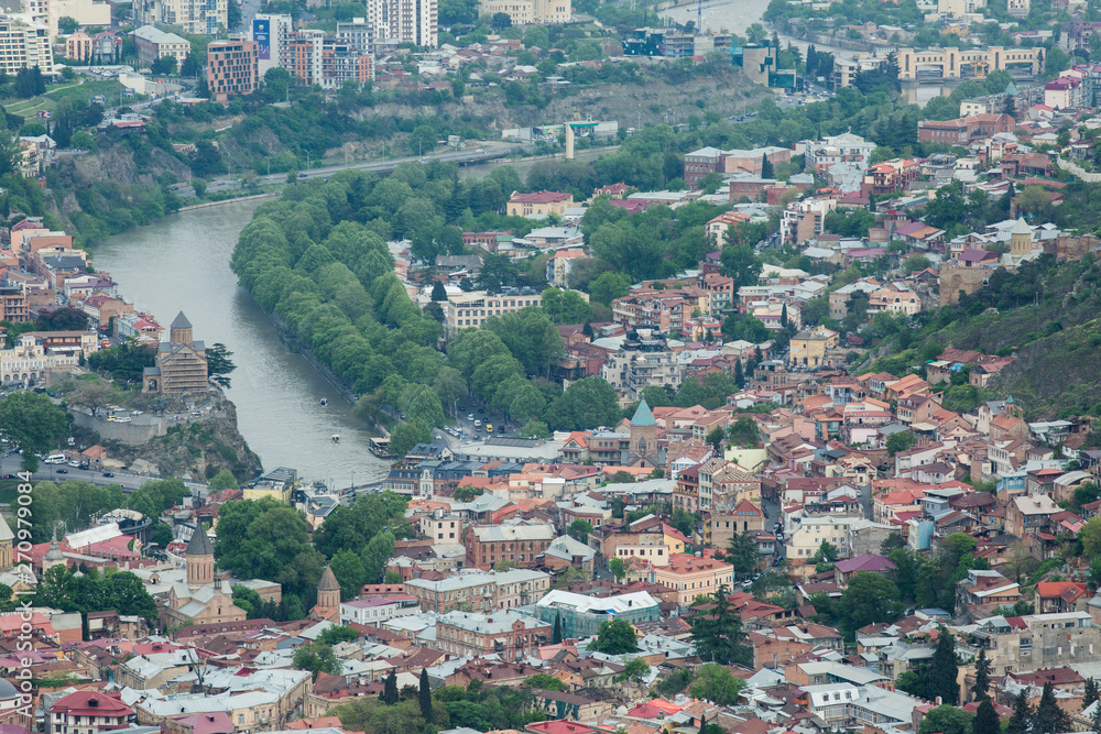 panorama of the city and the Kura river top view of Tbilisi Georgia