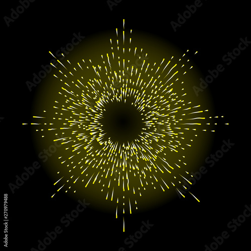 Rays of halo light and catholic rays isolated on black. Art tattoo reference template. Gold symbol of religion pride and glory. Angel and saints ring nimbus. Vector.