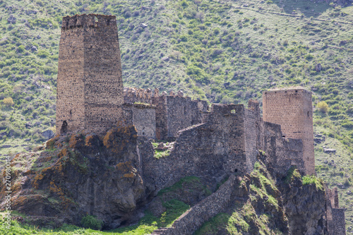 medieval castle Khertvisi on a cliff  in Georgia among the mountains photo