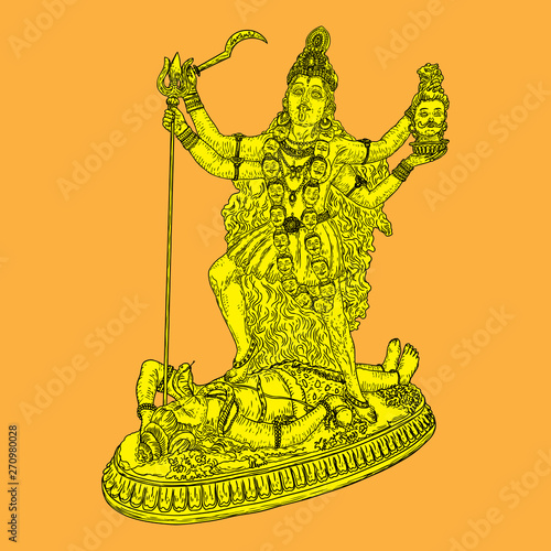 Indian hindi goddess Kali also known as the Dark Mother. Vector illustration.