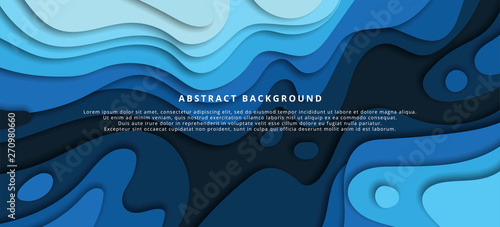 vector image of a beautiful horizontal background in blue shades of color, the effect of cut paper, many layers of paper