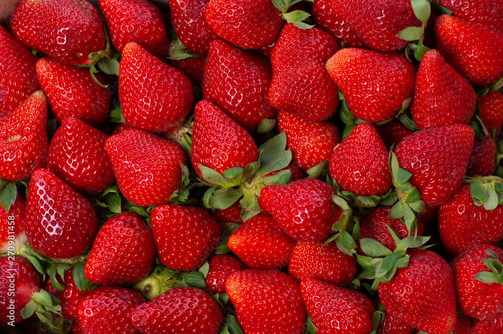 Aerial view of set of freshly picked strawberries Aerial view of set of freshly picked strawberries