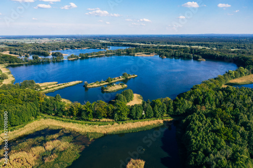 Aerial view of the lakes/ponds in the natural reservoir of Bird's in southern Poland. Milicz, Barycz Valley Landscape Park. photo