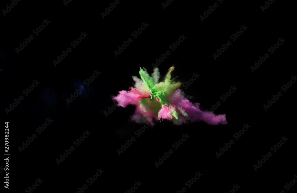 Fantastic forms of powder paint and flour combined together explode in front of a black background to give off fantastic color explosions in bizarre multi colored cloud forms. Fantastic forms of powder paint and flour combined together explode in front of a black background to give off fantastic color explosions in bizarre multi colored cloud forms.