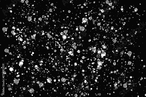 Bright white and gray random round paint splashes on black background. Color splash and drop pattern Abstract texture for web-design, digital printing, fashion or concept design.