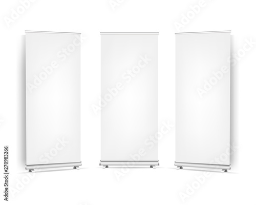Collection Roll Up Banners Set Isolated White Background
