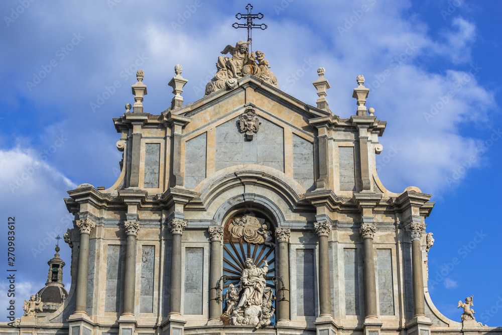 Front facade of Saint Agatha Cathedral in Catania, Sicily Island of Italy