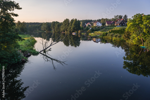 River Brda seen from a bridge in small Mecikal village, Pomorskie Region of Poland