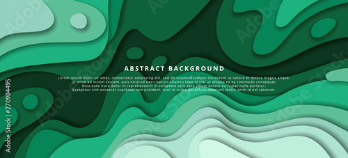 vector image of a beautiful horizontal background in green shades, the effect of cut paper, many layers of paper