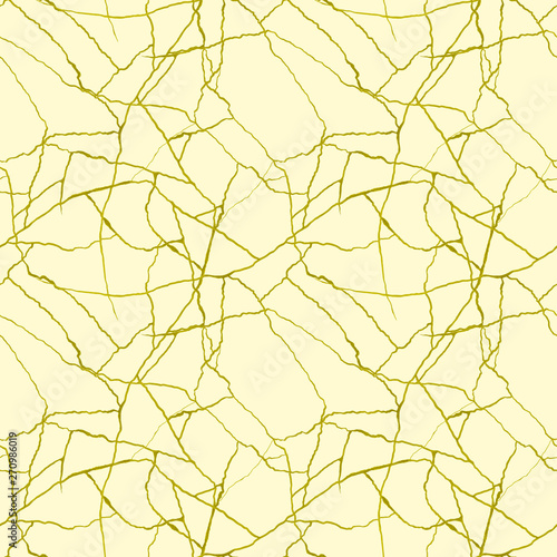 Gold cracks on beige seamless pattern - kintsugi concept, golden crinkles, broken pottery or howlite stone texture photo