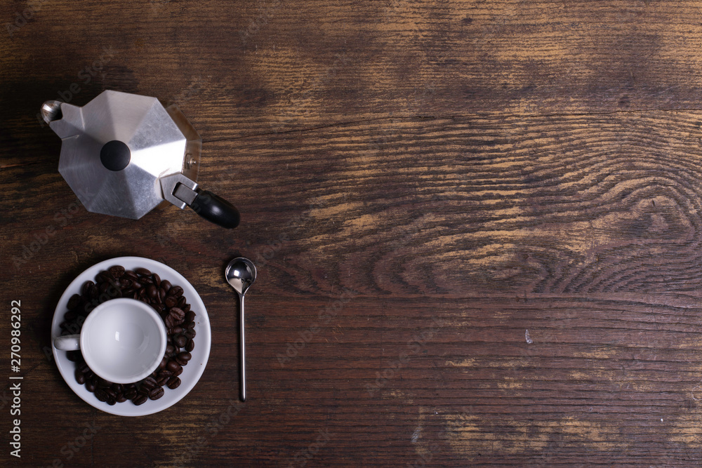Top view of white espresso coffee cup on white saucer Top view of white espresso coffee cup on white saucer