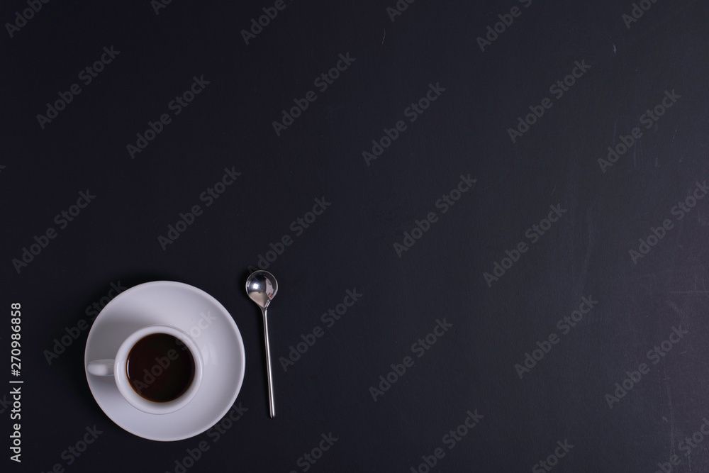 Top view of white espresso coffee cup with espresso coffee on white saucer Top view of white espresso coffee cup with espresso coffee on white saucer