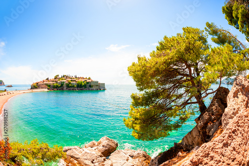 Fototapeta Naklejka Na Ścianę i Meble -  Sveti Stefan island near Budva, Montenegro. Beautiful summer landscape. Famous travel destination.