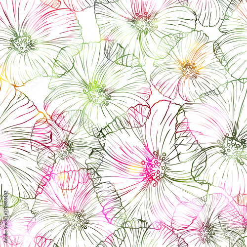 Hand-drawn autentic flower Surface pattern with piony.